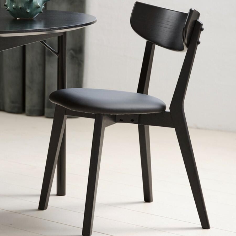 Meubelplaats Eetkamerstoel Pero eiken zwart Pu-leer zwart eetkamerstoelen set van 2