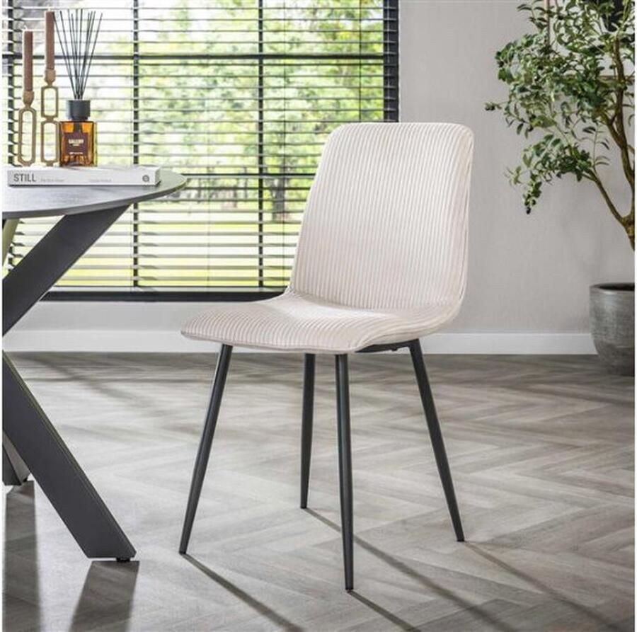 Meubelplaats Eetkamerstoel Ribstof Gebroken wit eetkamerstoelen set van 4