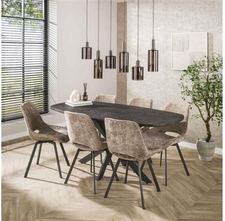 Meubelplaats Eettafel Metallic deens ovaal 180x90x77 cm Grijs