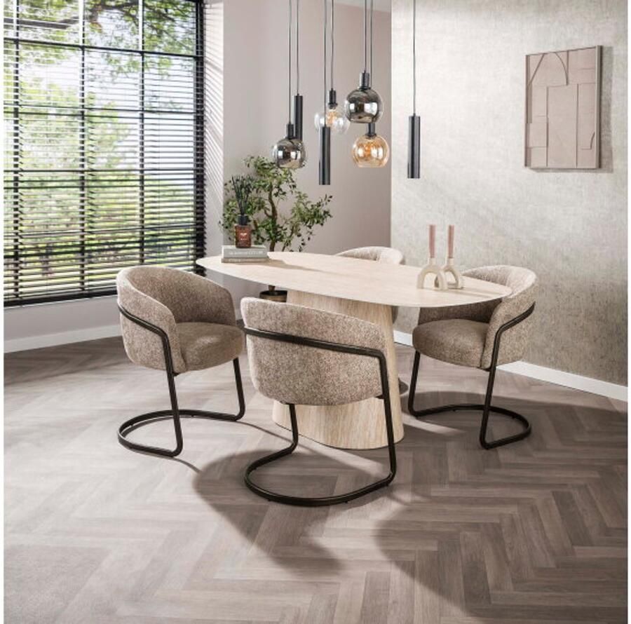 Meubelplaats Eettafel Centurio Deens ovaal Travertin keramiek 180x90 cm Beige - Foto 2