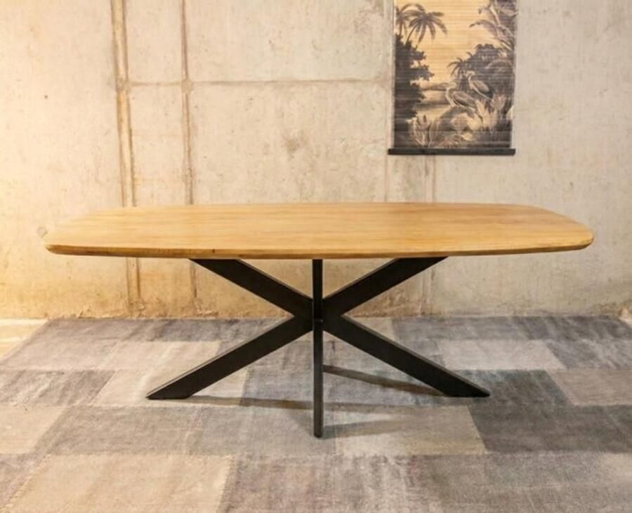 Meubelplaats Eettafel Colorado Deens ovaal mangohout 180x100x77 cm metalen matrix naturel - Foto 3