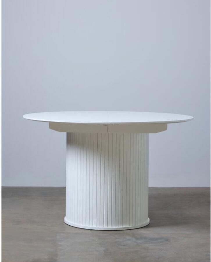 Meubelplaats eettafel Nola rond eikenhout uitschuifbaar Ø120-167 cm wit - Foto 2
