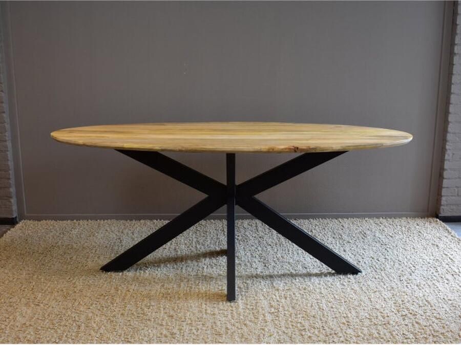 Meubelplaats Eettafel Paris ovaal mangohout facet rand 160x90 cm Naturel