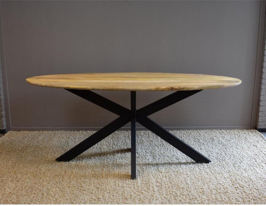 Meubelplaats Eettafel Paris ovaal mangohout facet rand 180x90 cm Naturel