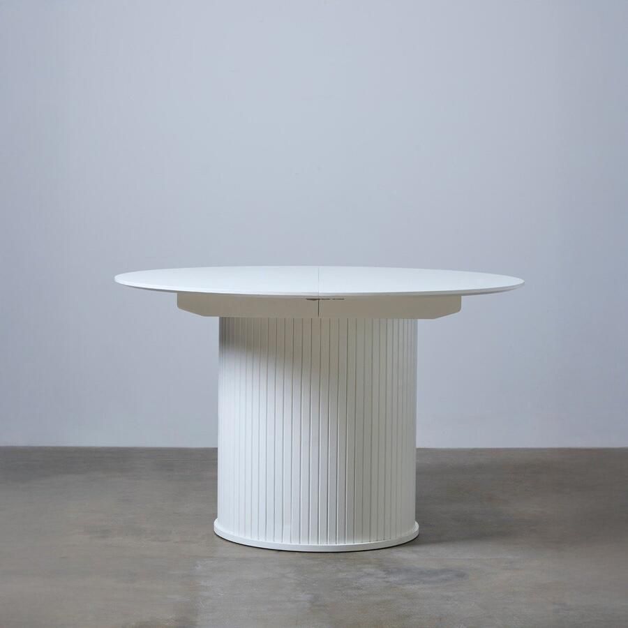 Meubelplaats ettafel Nola rond eikenhout uitschuifbaar Ø120-167 cm wit