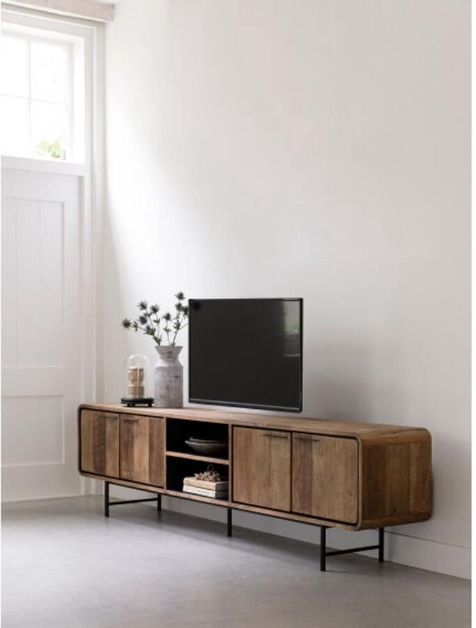 DTP Home TV stand Evo large 4 doors 2 open racks 60x225x40 cm recycled teakwood - Foto 2