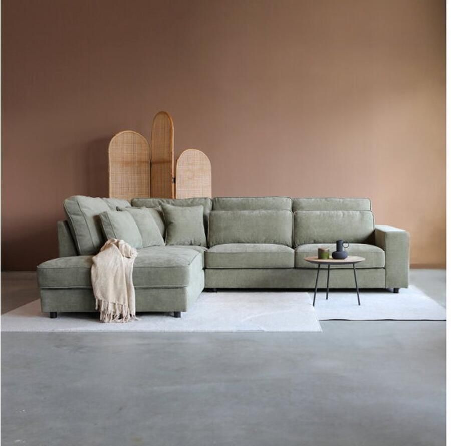 Meubelplaats Hoekbank RICHIE met ottoman links Rebel 18 Groen 291x231 cm