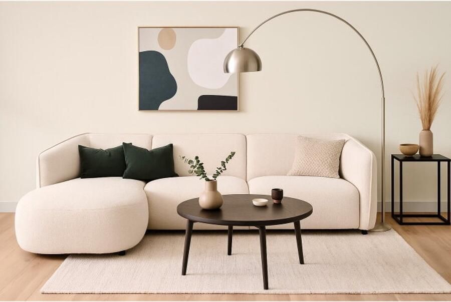 Meubelplaats Hoekbank Valerie Bouclé met Chaise Longue Links 279x150x75 cm – Beige Japandi