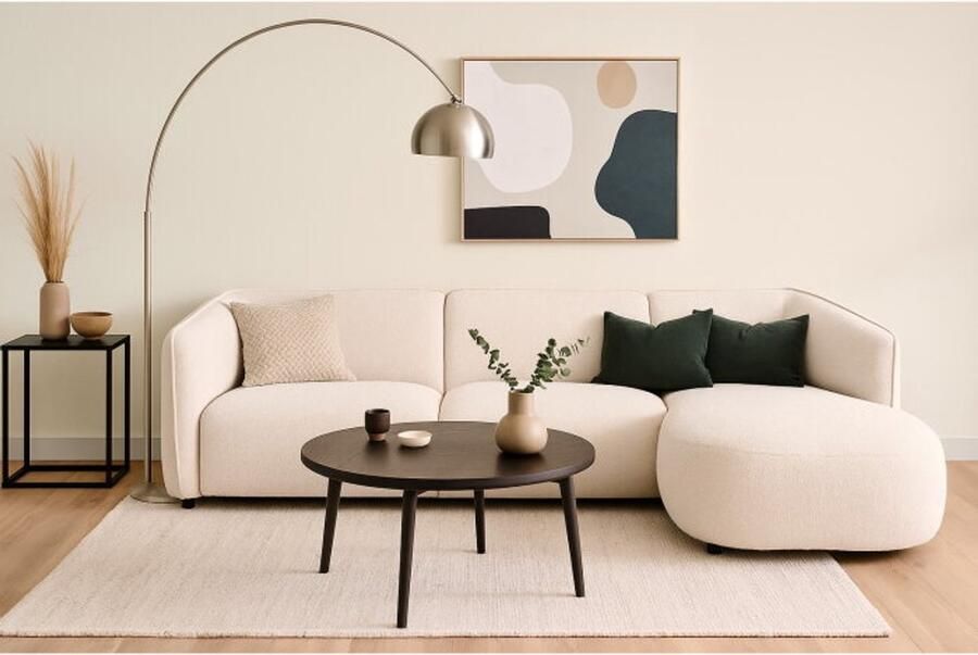 Meubelplaats Hoekbank Valerie Bouclé met Chaise Longue Rechts 279x150x75 cm – Beige Japandi