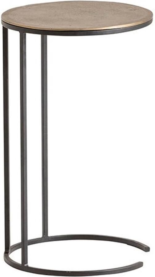 Meubelplaats Laptoptafel Monocle Aluminium Goudkleurig Rond – 35x35x58 cm Bijzettafel Brass Antique – Industrieel Metaal – Tafeltje voor Bank of Fauteuil