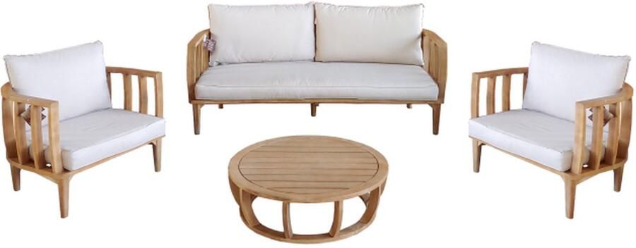 Meubelplaats MATARO LOUNGE SET 4PCS (2X CHAIR BENCH 79X166X60 5CM TABLE 80X80X24 5CM) (000314) WOOD ACACIA LIGHT TEAK LOOK