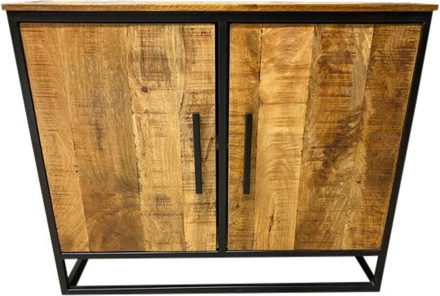 Meubelplaats mangohouten kastje Grace 2 deuren Industrieel Design 90 cm Mangohout en Staal Tv meubel Halkastje Dressoir