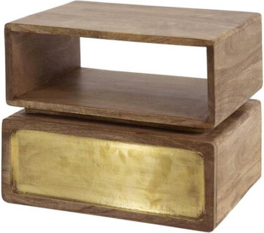 Meubelplaats Nachtkastje 1L brass Massief mango zwart