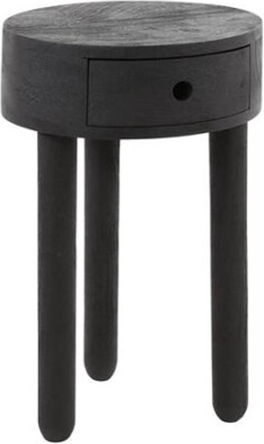 Meubelplaats Nachtkastje Full Wood Rond Zwart Acacia Massief Hout Met Lade Elegant Design Bijzettafel 35x35x55 cm - Foto 2
