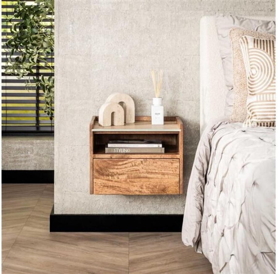 Meubelplaats Nachtkastje Nuovo travertin hangend open vak Zandkleur