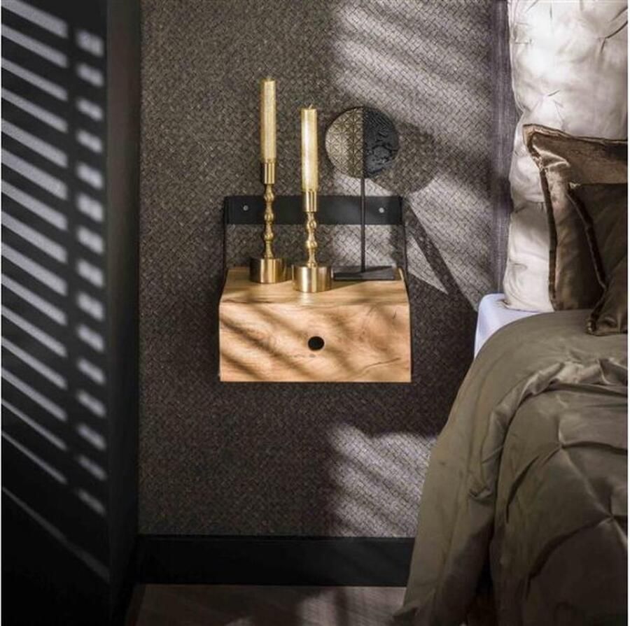 Meubelplaats Nachtkastje Strip Hangend Set van 2 Acacia hout Zwevend Design Ruimtebesparend 30x25x15 cm