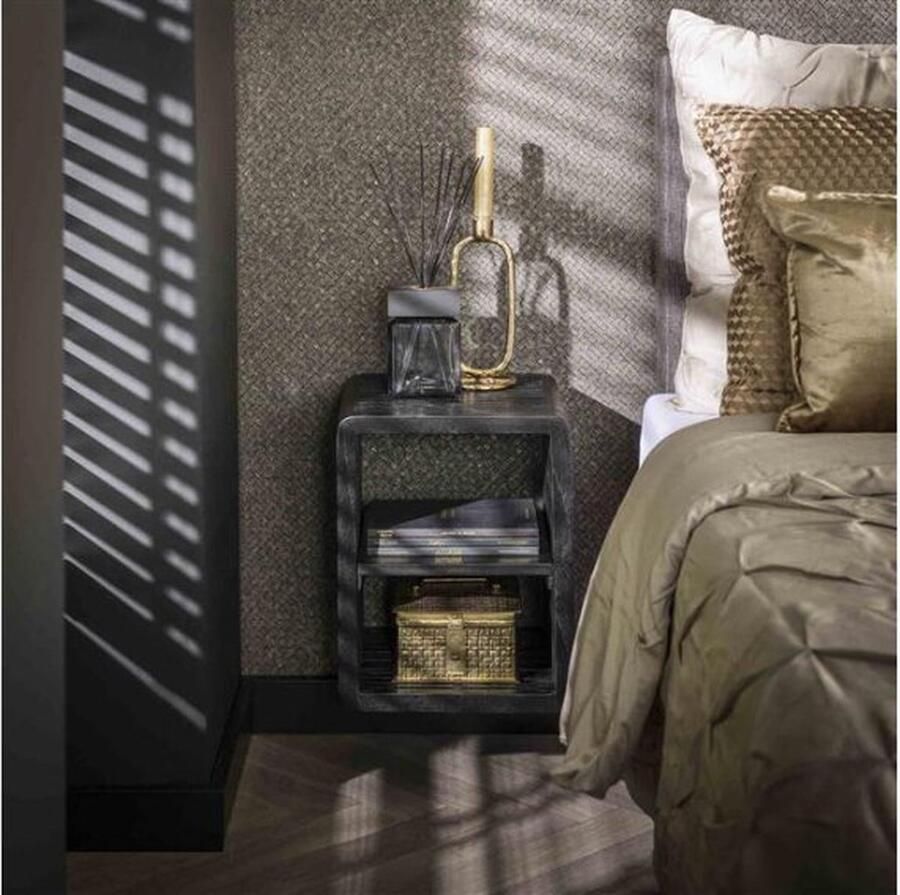 Meubelplaats Nachtkastje XS hangend rib Teakhout zwart