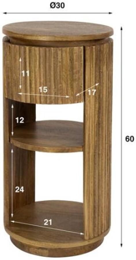 Meubelplaats Nachtkastje XS rond 1L Wave Massief mango zandkleur