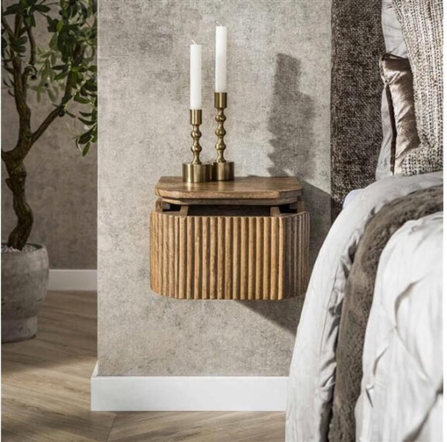 Meubelplaats Nachtkastje XS zwevend 1L Wave Massief mango zandkleur