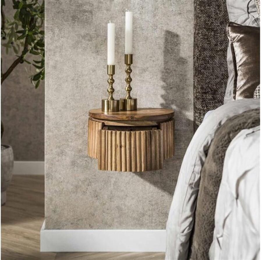 Meubelplaats Nachtkastje XS zwevend rond 1L Wave Massief mango zandkleur