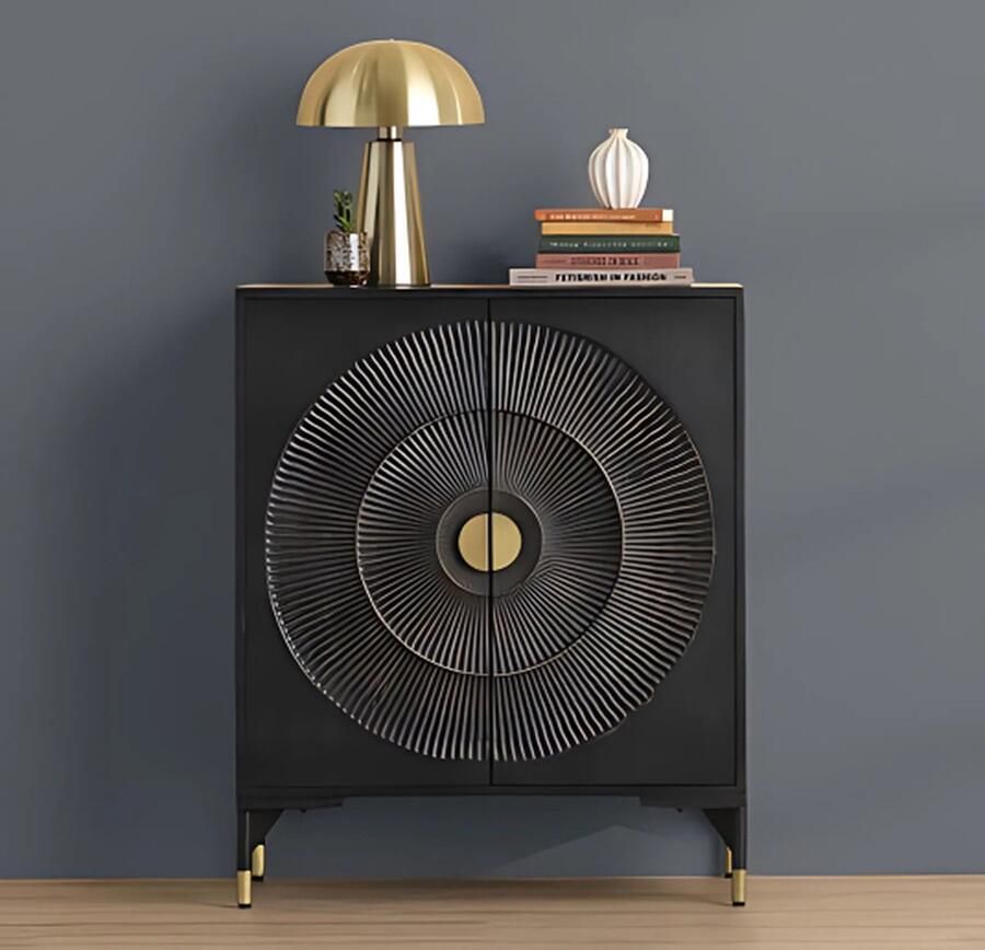 MySons Opbergkast Sun Laag 2 deurs massief mangohout 80x41x95 cm Compacte kast Klein dressoir Halkastje