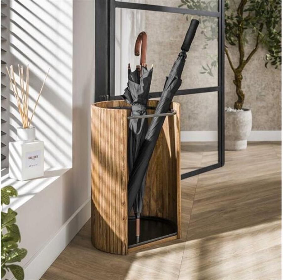 Meubelplaats Paraplubak Wave – Rond Mangohout Zandkleur – 33x50 cm