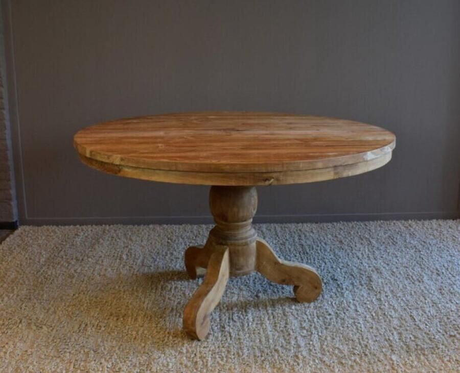 Meubelplaats Ronde Eettafel Teakhout met Bolpoot Bali Ø100 cm Massief Hout Elegante Afwerking