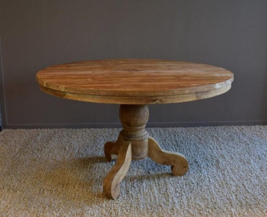 Meubelplaats Ronde Eettafel Teakhout met Bolpoot Bali Ø110 cm Massief Hout Elegante Afwerking