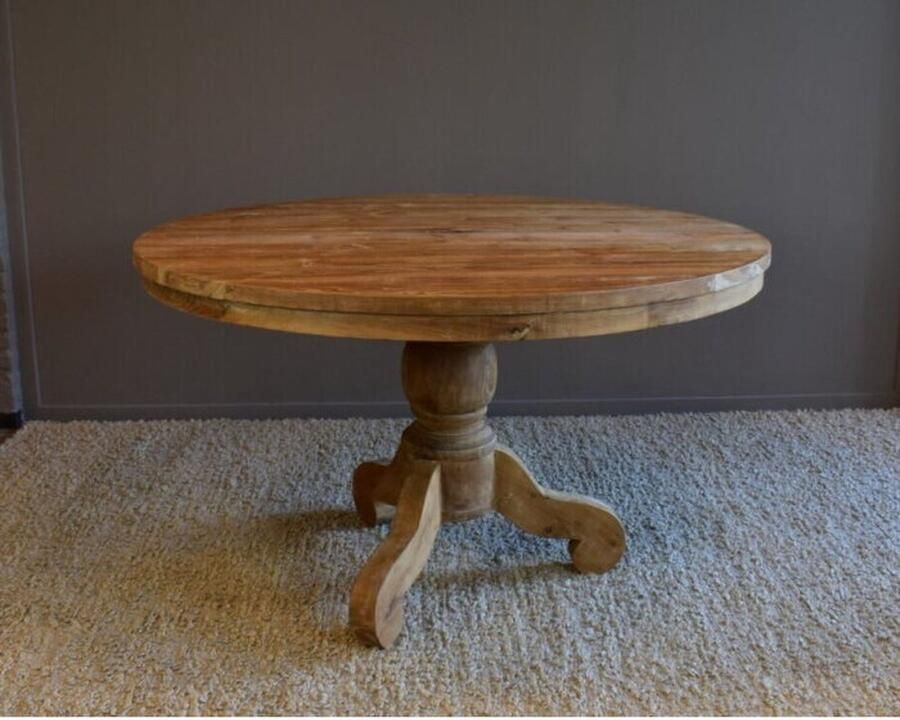 Meubelplaats Ronde Eettafel Teakhout met Bolpoot Bali Ø120 cm Massief Hout Elegante Afwerking