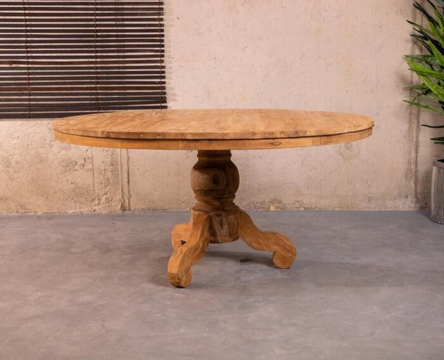 Meubelplaats Ronde Eettafel Teakhout met Bolpoot Bali Ø130 cm Massief Hout Elegante Afwerking - Foto 2