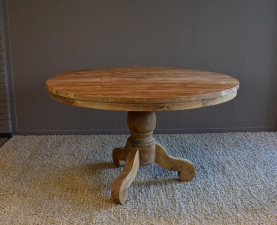 Meubelplaats Ronde Eettafel Teakhout met Bolpoot Bali Ø130 cm Massief Hout Elegante Afwerking