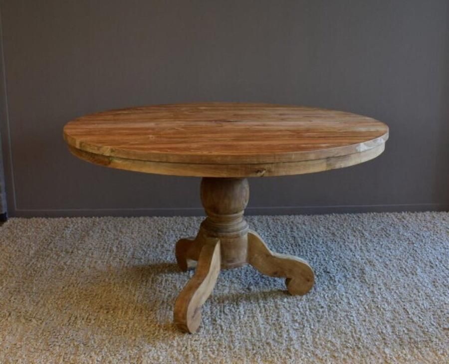 Meubelplaats Ronde Eettafel Teakhout met Bolpoot Bali Ø140 cm Massief Hout Elegante Afwerking