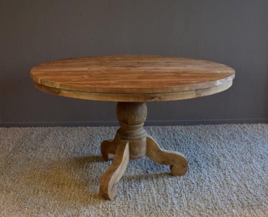 Meubelplaats Ronde Eettafel Teakhout met Bolpoot Bali Ø150 cm Massief Hout Elegante Afwerking