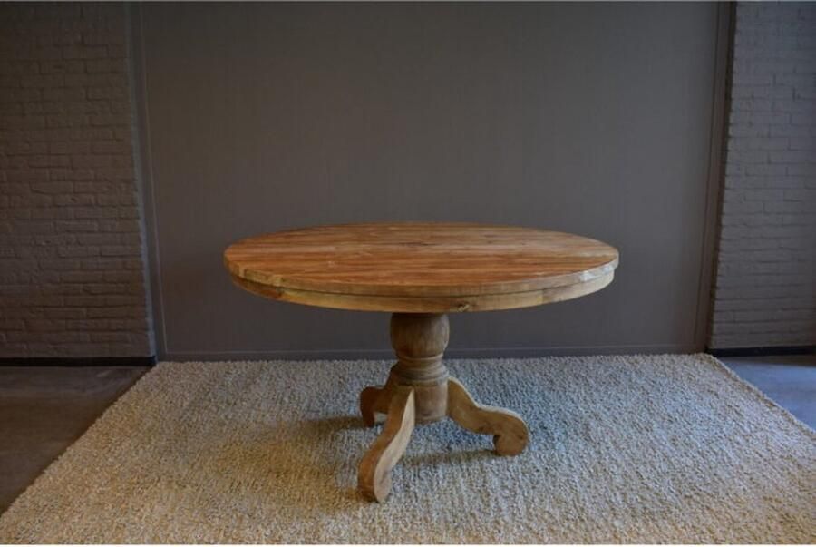 Meubelplaats Ronde Eettafel Teakhout met Bolpoot Bali Ø160 cm Massief Hout Elegante Afwerking - Foto 2