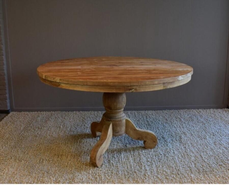 Meubelplaats Ronde Eettafel Teakhout met Bolpoot Bali Ø160 cm Massief Hout Elegante Afwerking