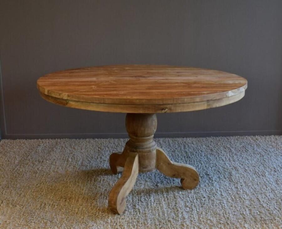 Meubelplaats Ronde Eettafel Teakhout met Bolpoot Bali Ø170 cm Massief Hout Elegante Afwerking