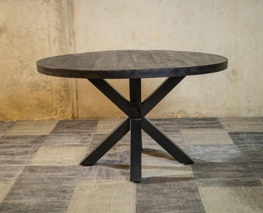 Meubelplaats Ronde mango eettafel Zwart 'Black Spider' Ø110 cm