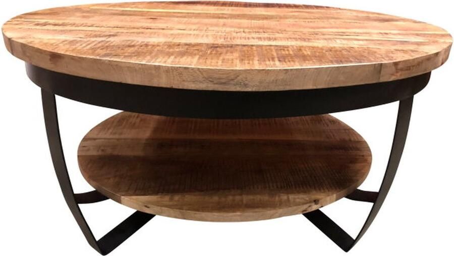 Meubelplaats Ronde salontafel 'Paras small' zwart metaal met mangohout
