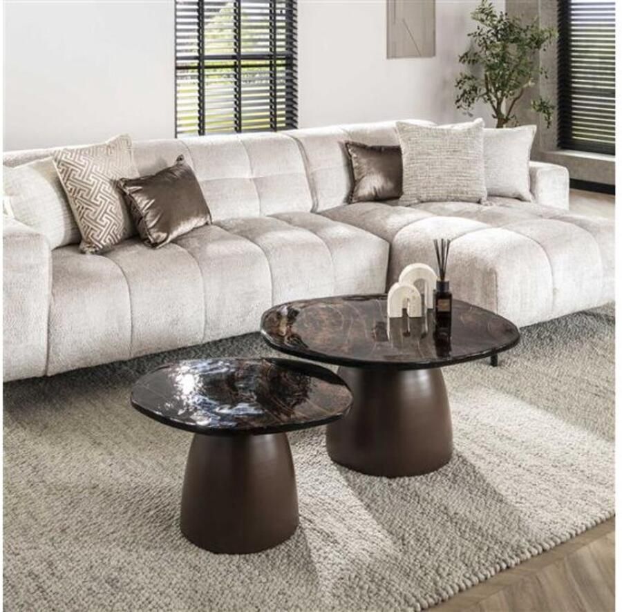 Meubelplaats Salontafel Eclips set van 2 Glas Koper antiek finish