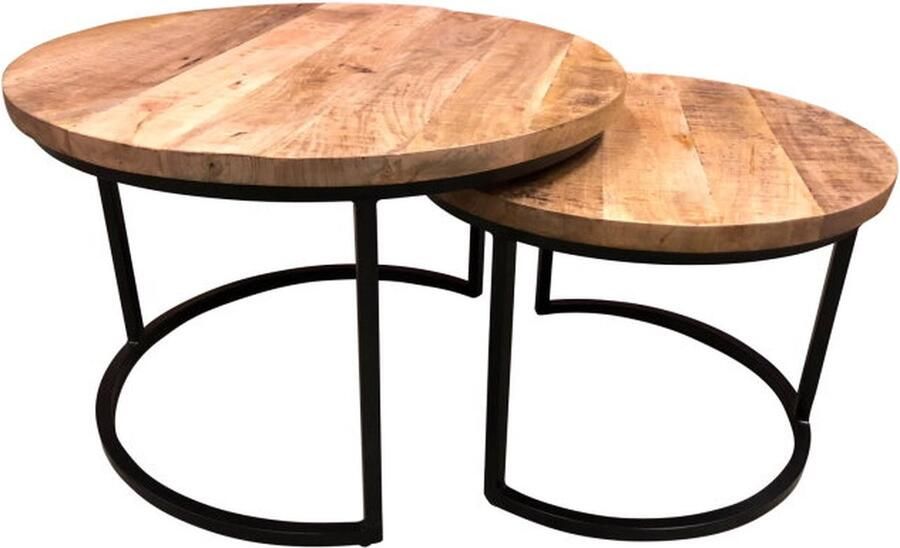 Meubelplaats salontafel Industrieel Lenny Set van 2 mangohout 52x41 & 41x33 cm bijzettafel set mangohout & metaal
