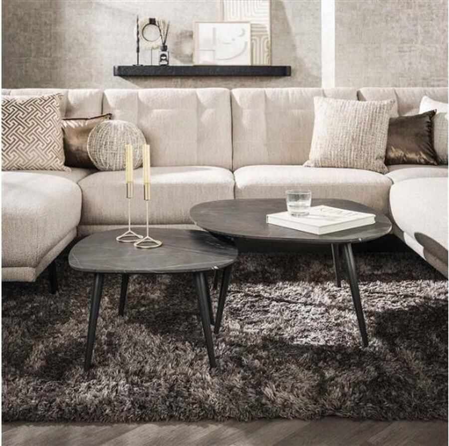 Meubelplaats Salontafel Marquina set van 2 organisch marmerlook