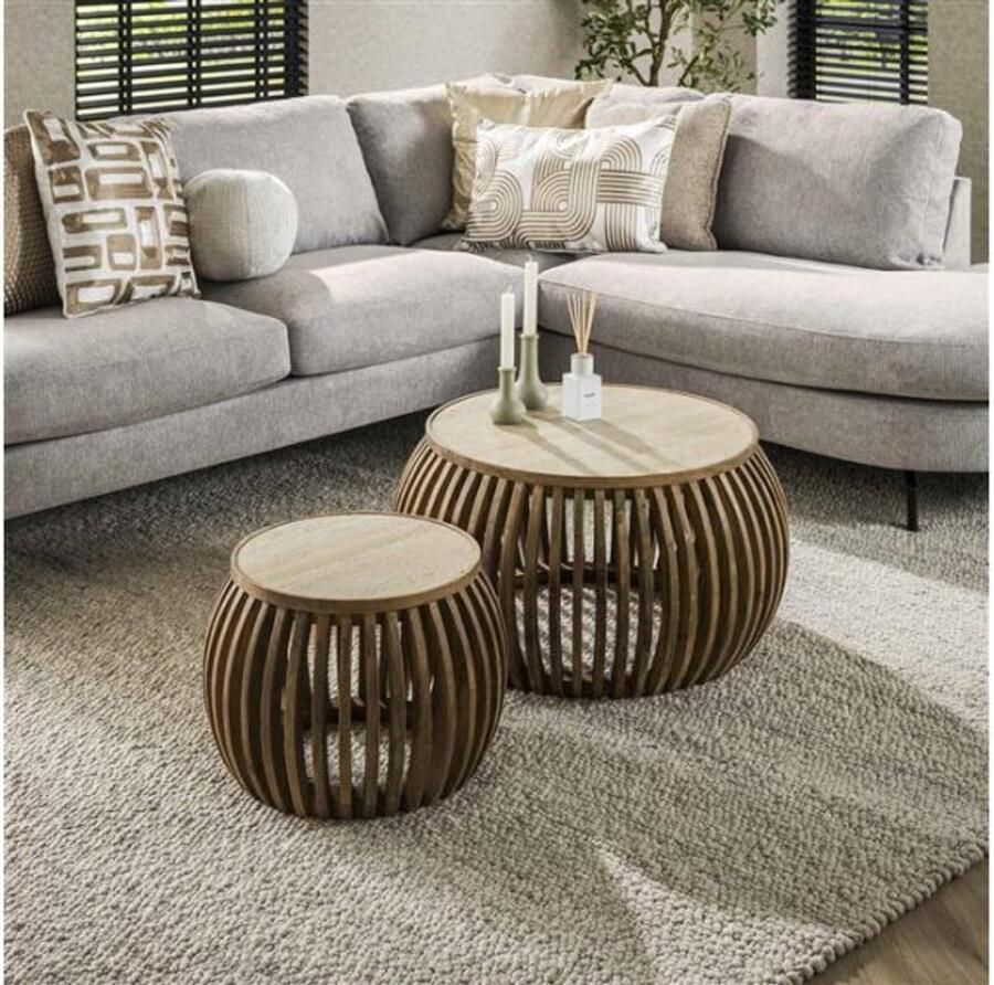 Meubelplaats Salontafel Nuovo Curve set van 2 travertin keramiek Beige