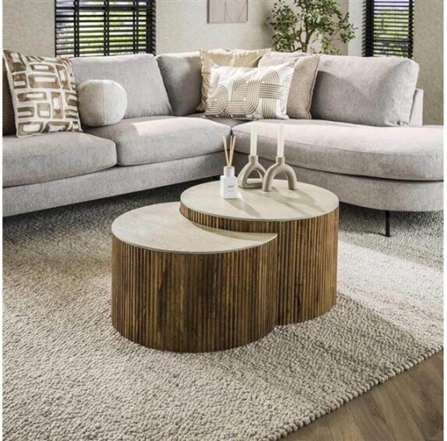 Meubelplaats Salontafel Nuovo set van 2 halfrond travertin Beige