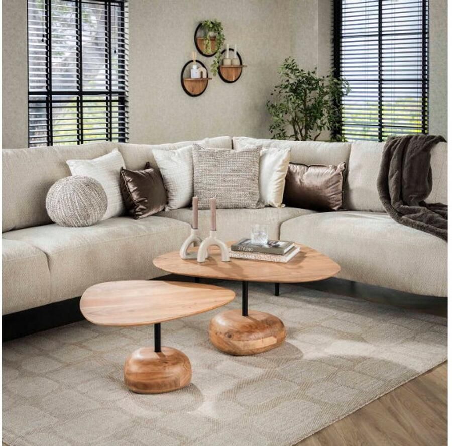 Meubelplaats Salontafel set 2 driehoekig blad Massief acacia naturel