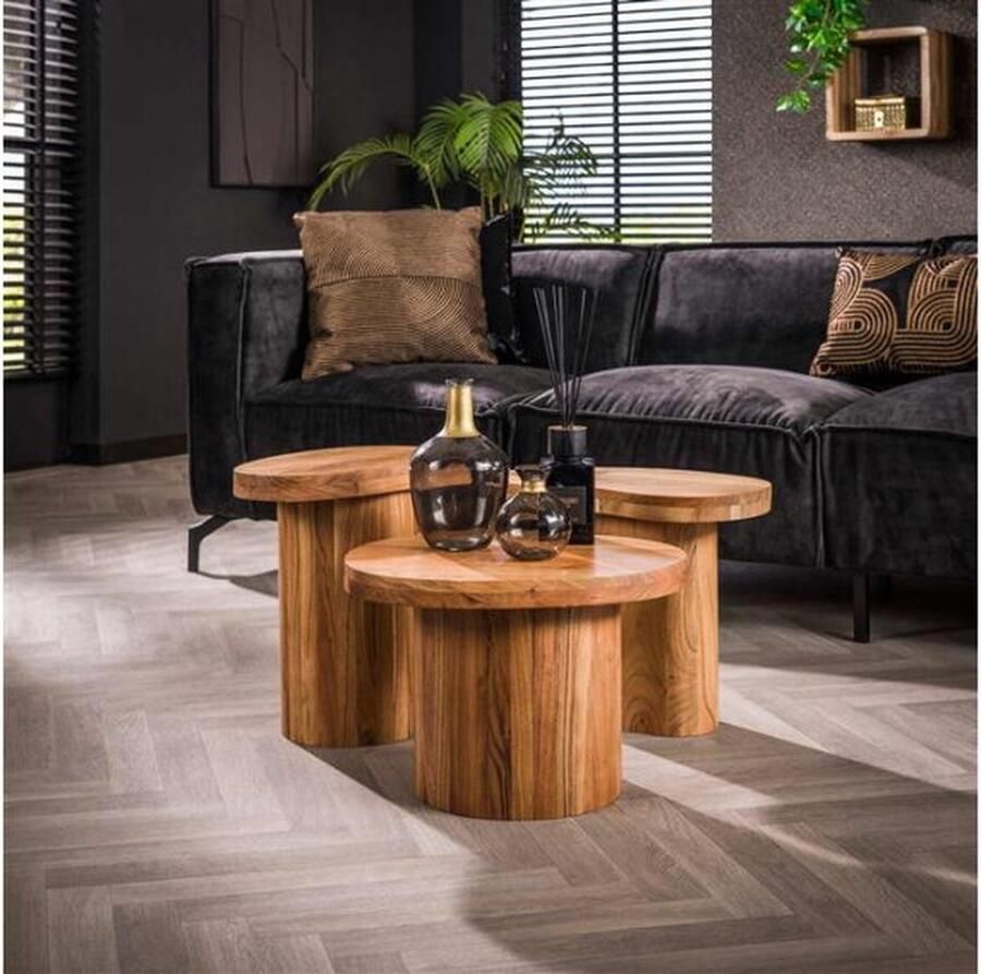 Meubelplaats Salontafel set 3 shape Massief acacia naturel
