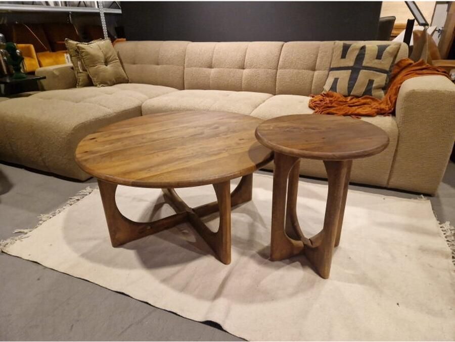 Meubelplaats Salontafel Sharma rond mangohout 50x50x55 cm Bruin