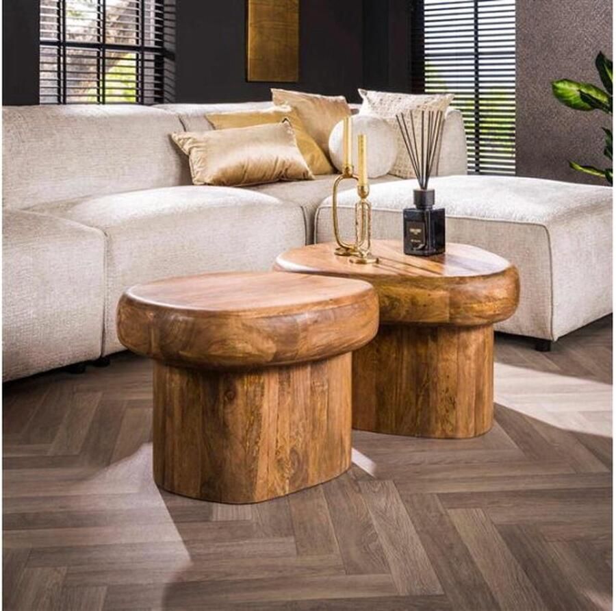 Meubelplaats Salontafel Sleek set van 2 mangohout zandkleur