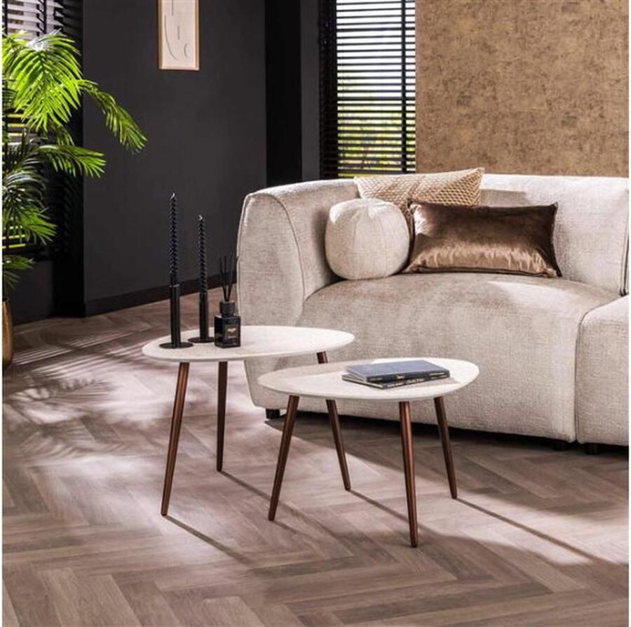Meubelplaats Salontafel Stone set van 2 driehoekig marmer composiet wit