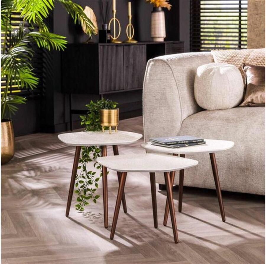 Meubelplaats Salontafel Stone set van 3 organisch marmer composiet wit