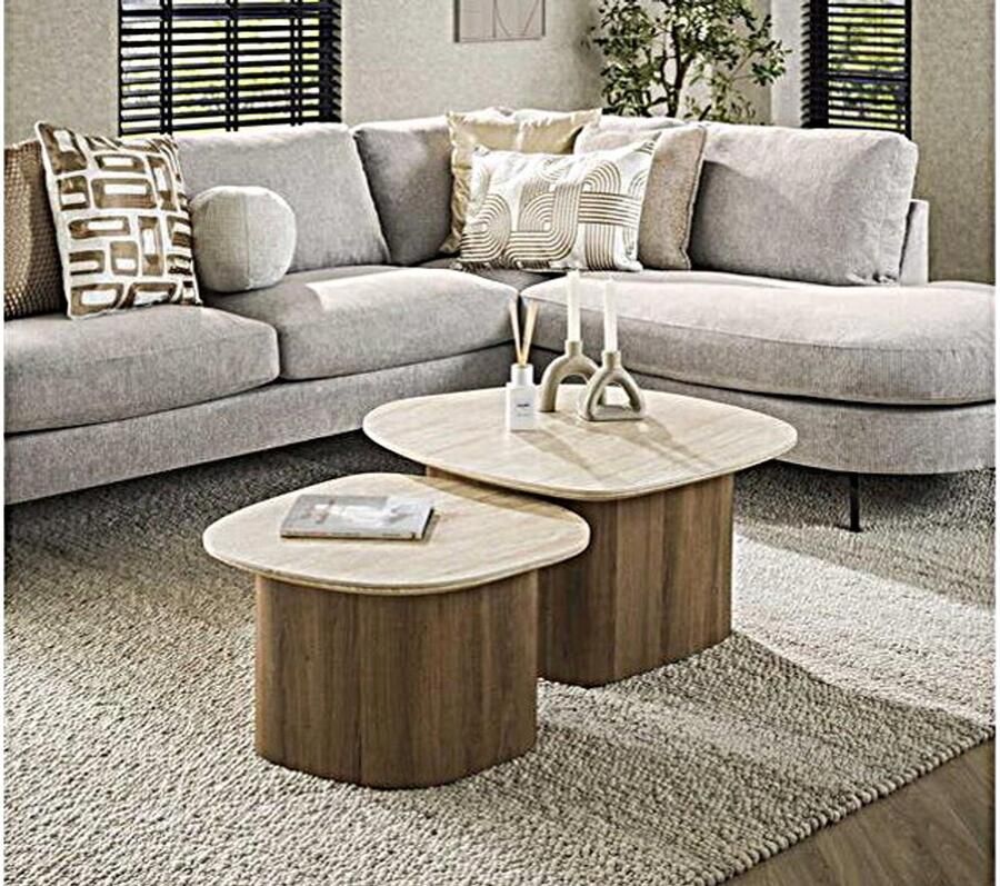 Meubelplaats Salontafel Travertin keramiek set van 2 Kiezel